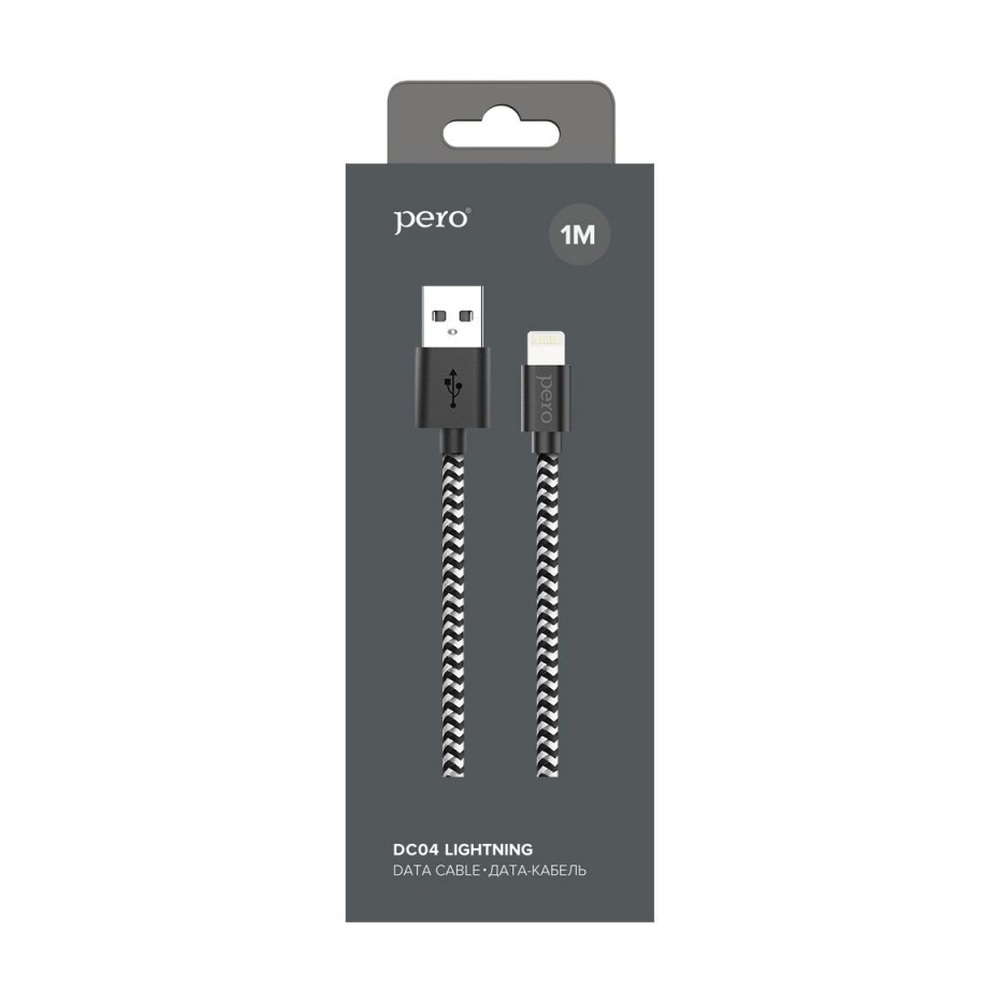 Кабель USB-A — Lightning PERO DC-04 8-pin 2А Silver-black 1м