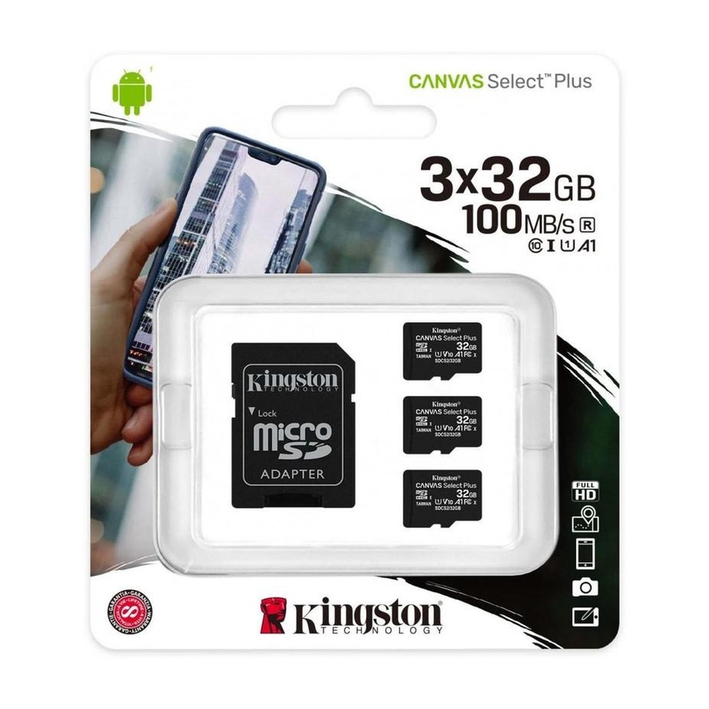 Карта памяти Kingston microSDHC Canvas Select Plus 32 ГБ 3-pack