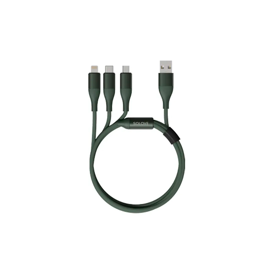 Кабель 3 in 1 USB Lightning/Micro/Type-C  Xiaomi (Mi) SOLOVE 120 см 5V 2,4А нейлоновая ткань D3,8мм Защитный ЧИП (DW2 Green), техпак зеленый