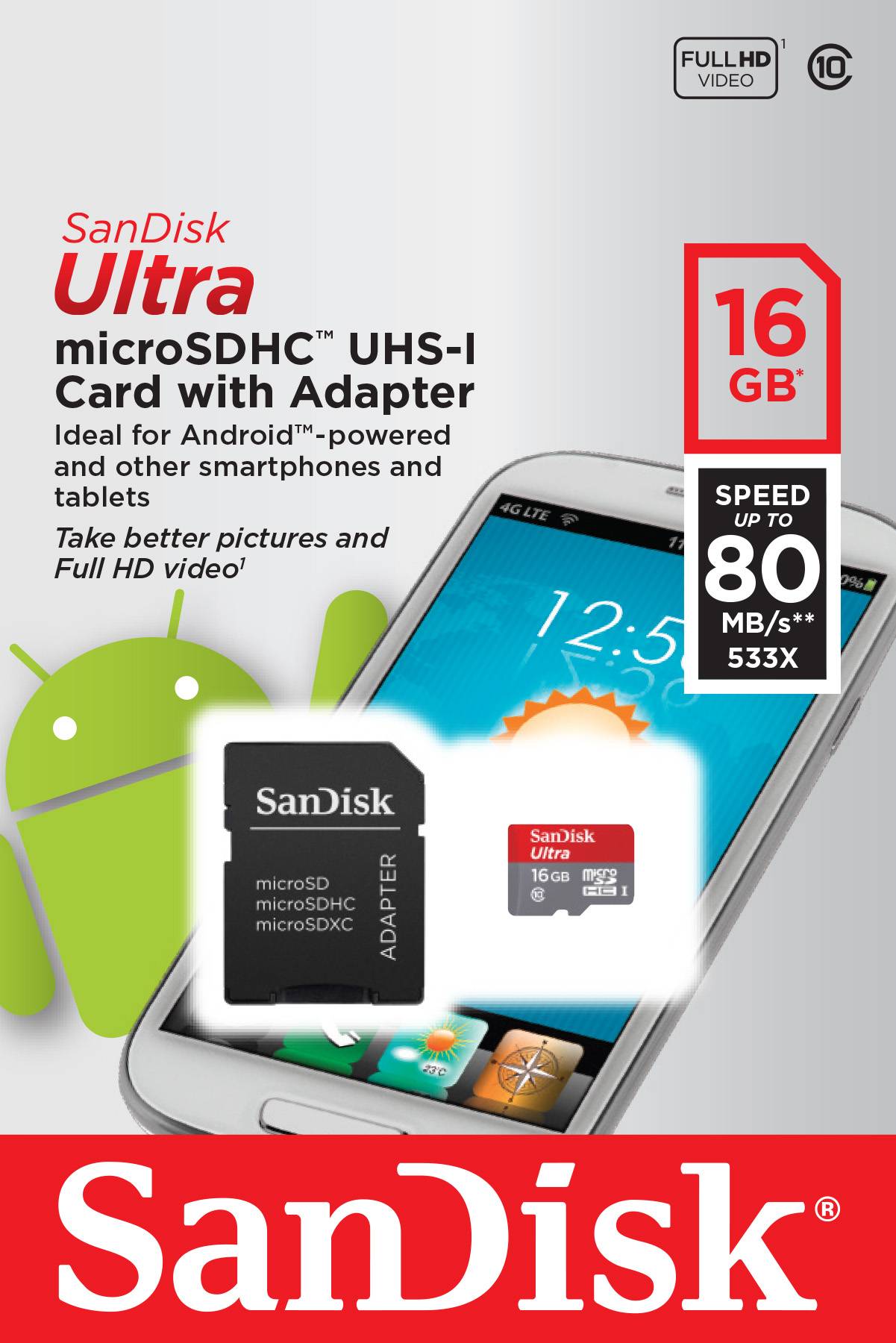 Карта памяти SanDisk microSDHC 16 ГБ [SDSQUNS-016G-GN3MN]