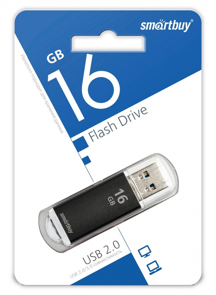 Флеш накопитель USB 2.0 Flash 16 Gb SmartBuy V-Cut (Black)