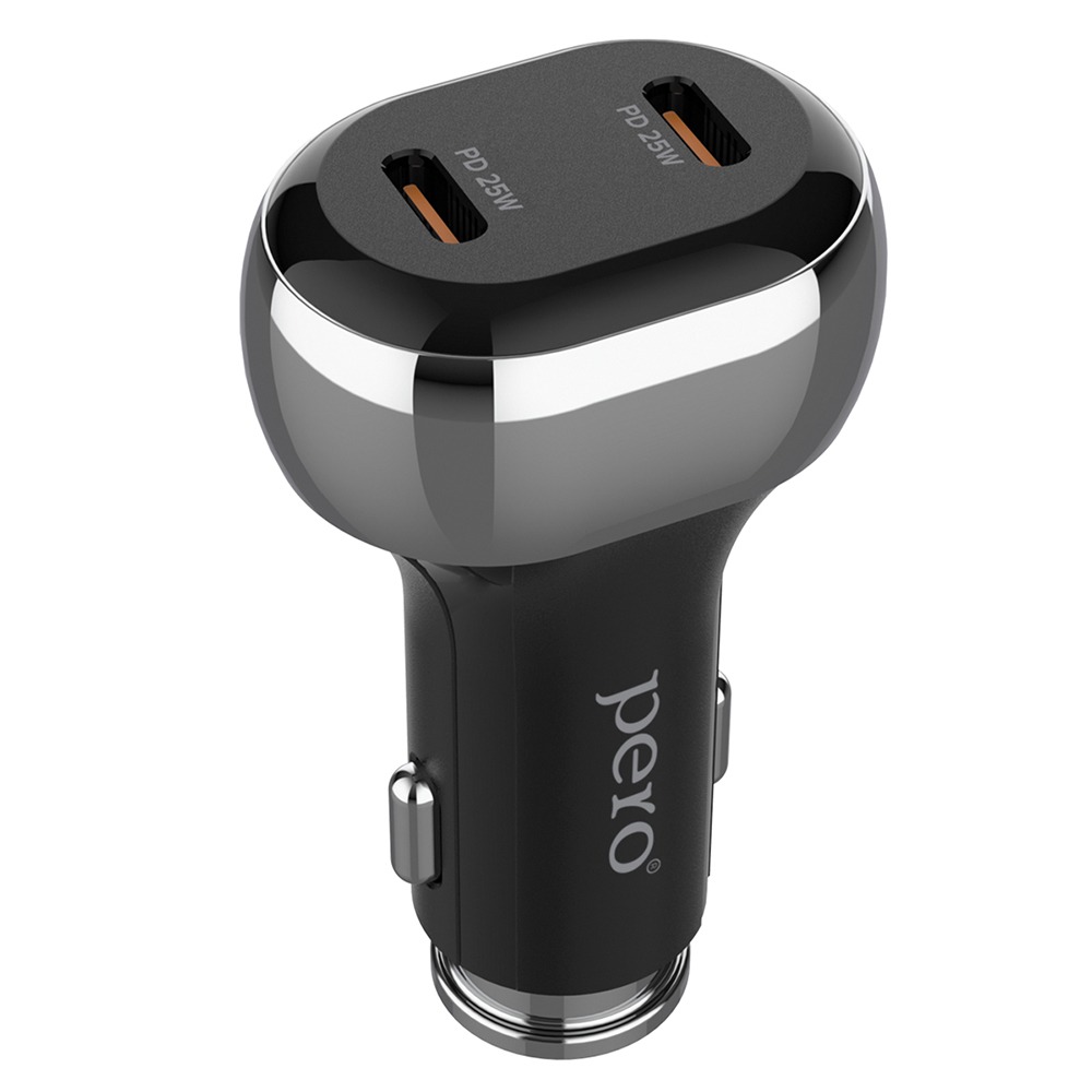 Автомобильное зарядное устройство PERO AC06 USB-C PD + USB-C PD, 50W, черное