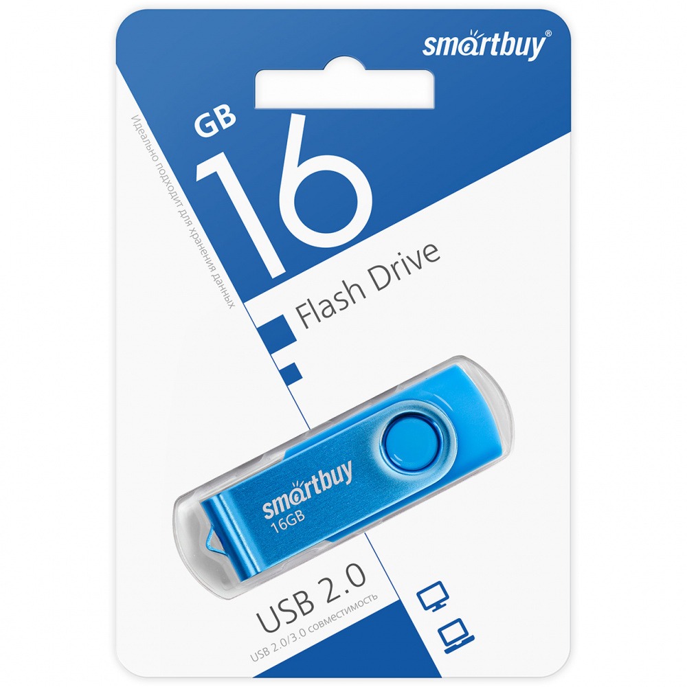 Флеш накопитель USB 2.0 Flash 16 Gb SmartBuy Twist (Blue)
