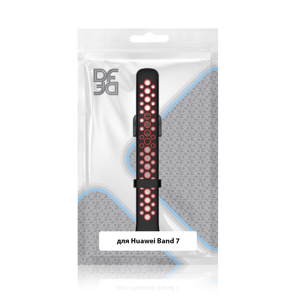 Ремешок спортивный силиконовый для Huawei Band 7 DF (black/red)