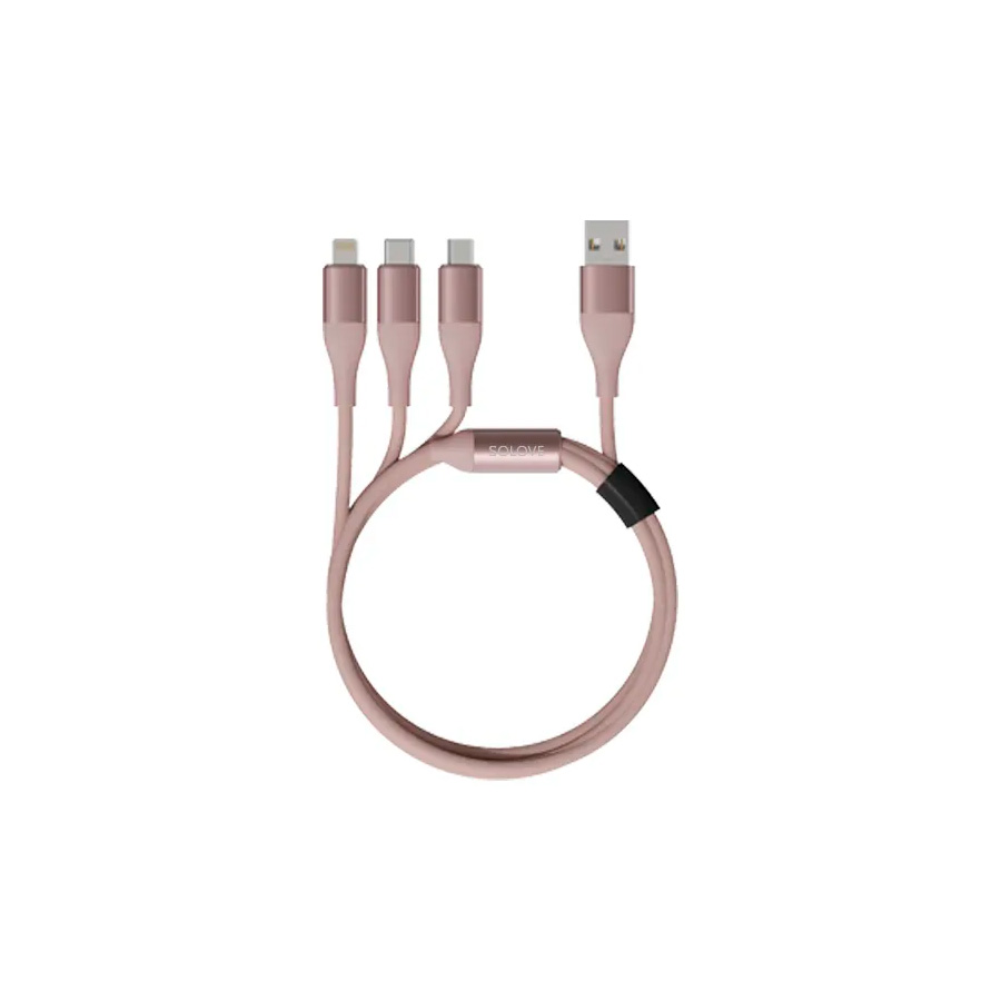 Кабель 3 in 1 USB Lightning/Micro/Type-C  Xiaomi (Mi) SOLOVE 120 см 5V 2,4А нейлоновая ткань D3,8мм Защитный ЧИП (DW2 Pink), техпак розовый