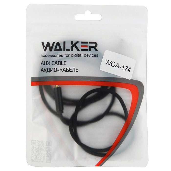 Кабель AUX "WALKER" 3,5мм A-A, 1м, черный