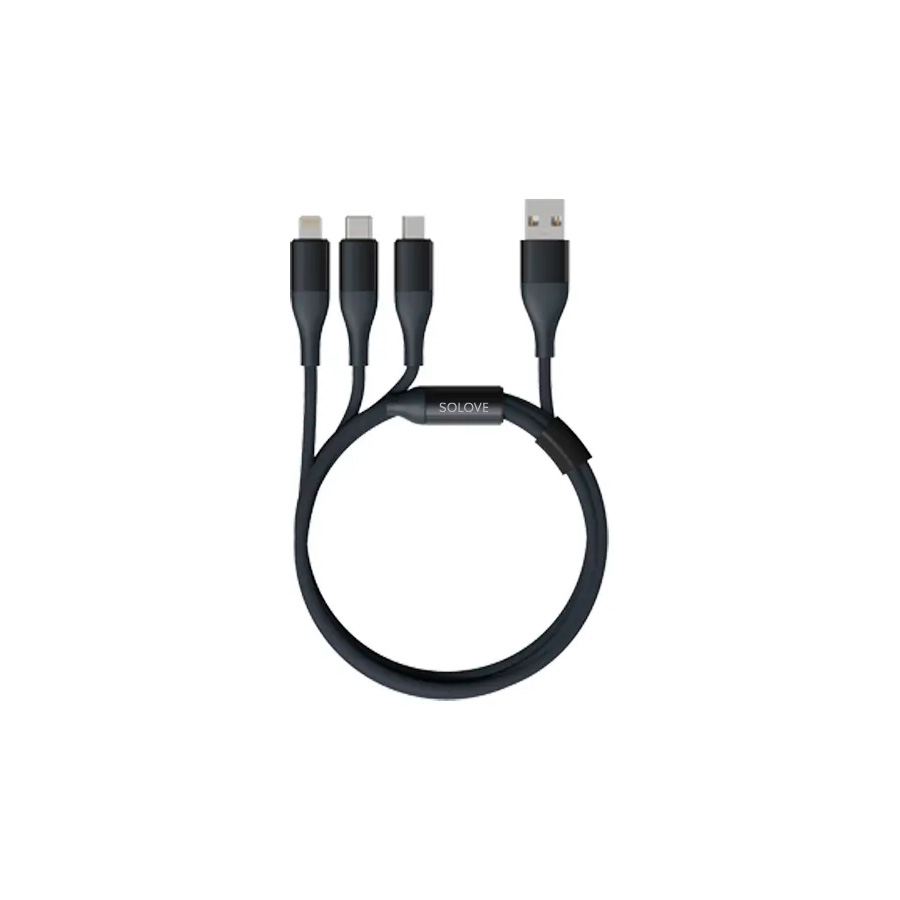 Кабель 3 in 1 USB Lightning/Micro/Type-C  Xiaomi (Mi) SOLOVE 120 см 5V 2,4А нейлоновая ткань D3,8мм Защитный ЧИП (DW2 Blue), техпак синий