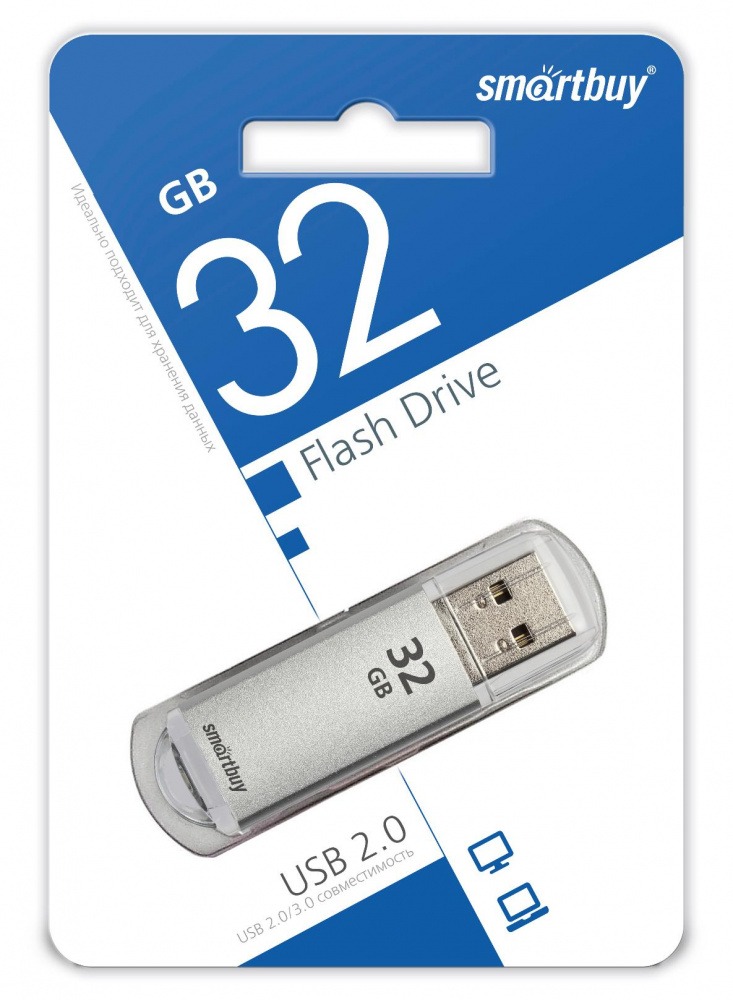 Флеш накопитель USB 2.0 Flash 32 Gb SmartBuy V-Cut (Silver)