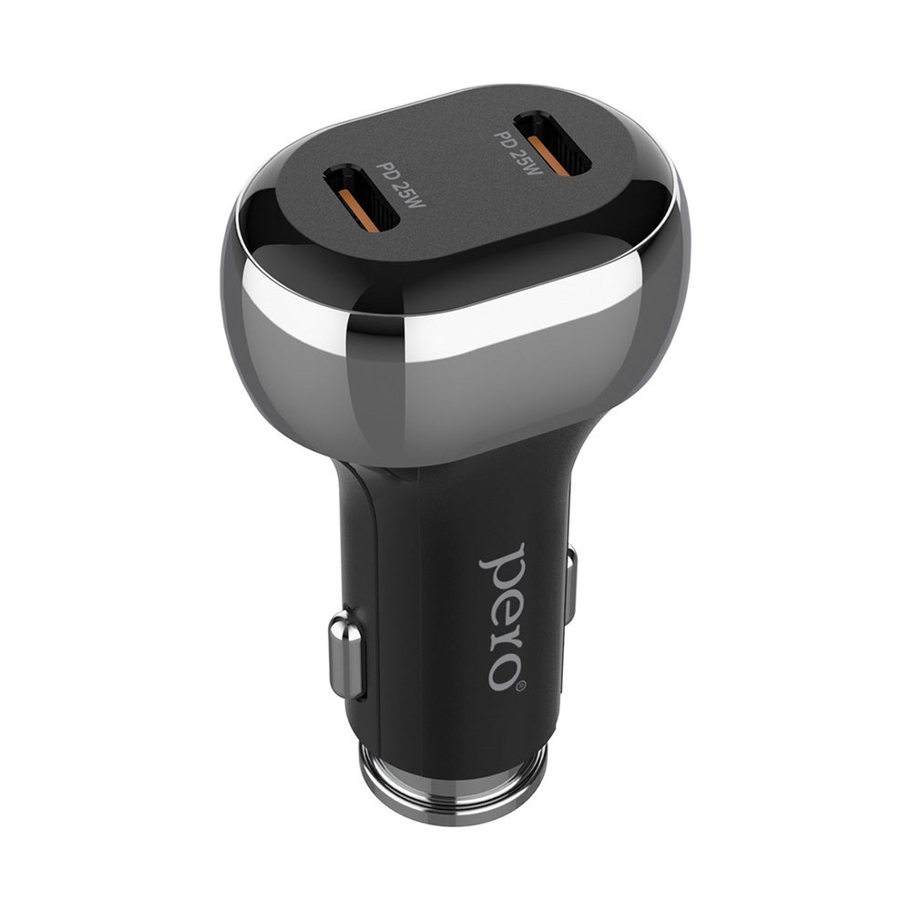 Автомобильное зарядное устройство PERO AC06 USB-C PD + USB-C PD, 50W, черное