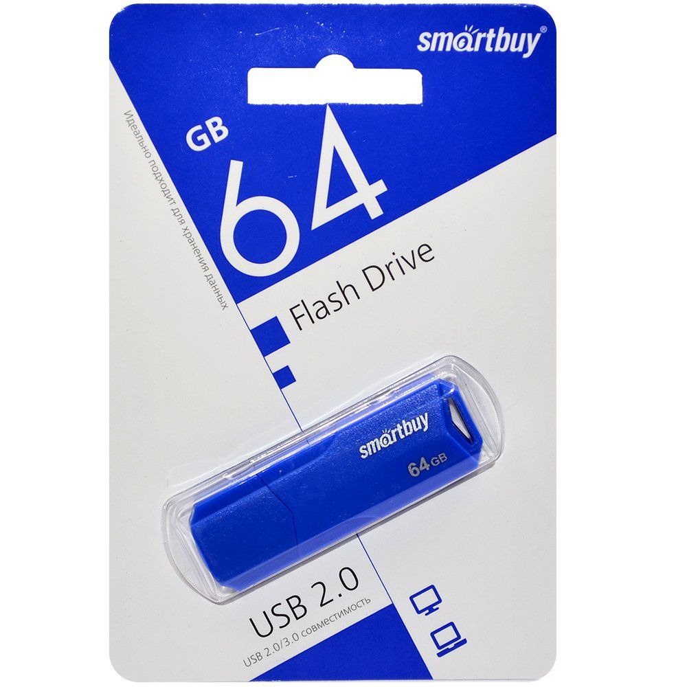 Флеш накопитель USB 2.0 Flash 64 Gb SmartBuy Clue (Blue)