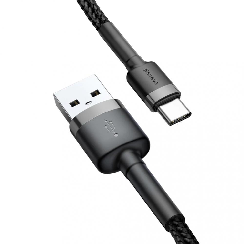 Кабель Baseus cafule Cable USB For Type-C 3A 1M  (Gray Black)