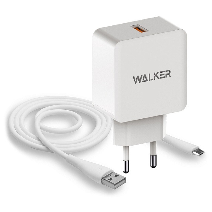 Зарядное устройство WALKER 18W (USBx1 QC 3.0 блок + кабель Micro, белый)