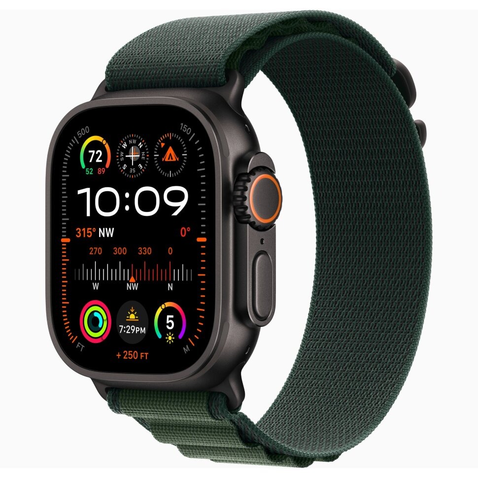Apple Watch Ultra 2 49mm Black Titanium Case with Alpine Loop Green Small