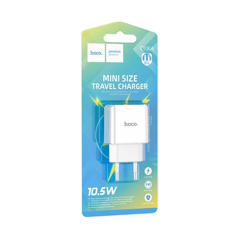 Зарядное устройство HOCO C106A 1xUSB, 2.1A, 10.5W, белый
