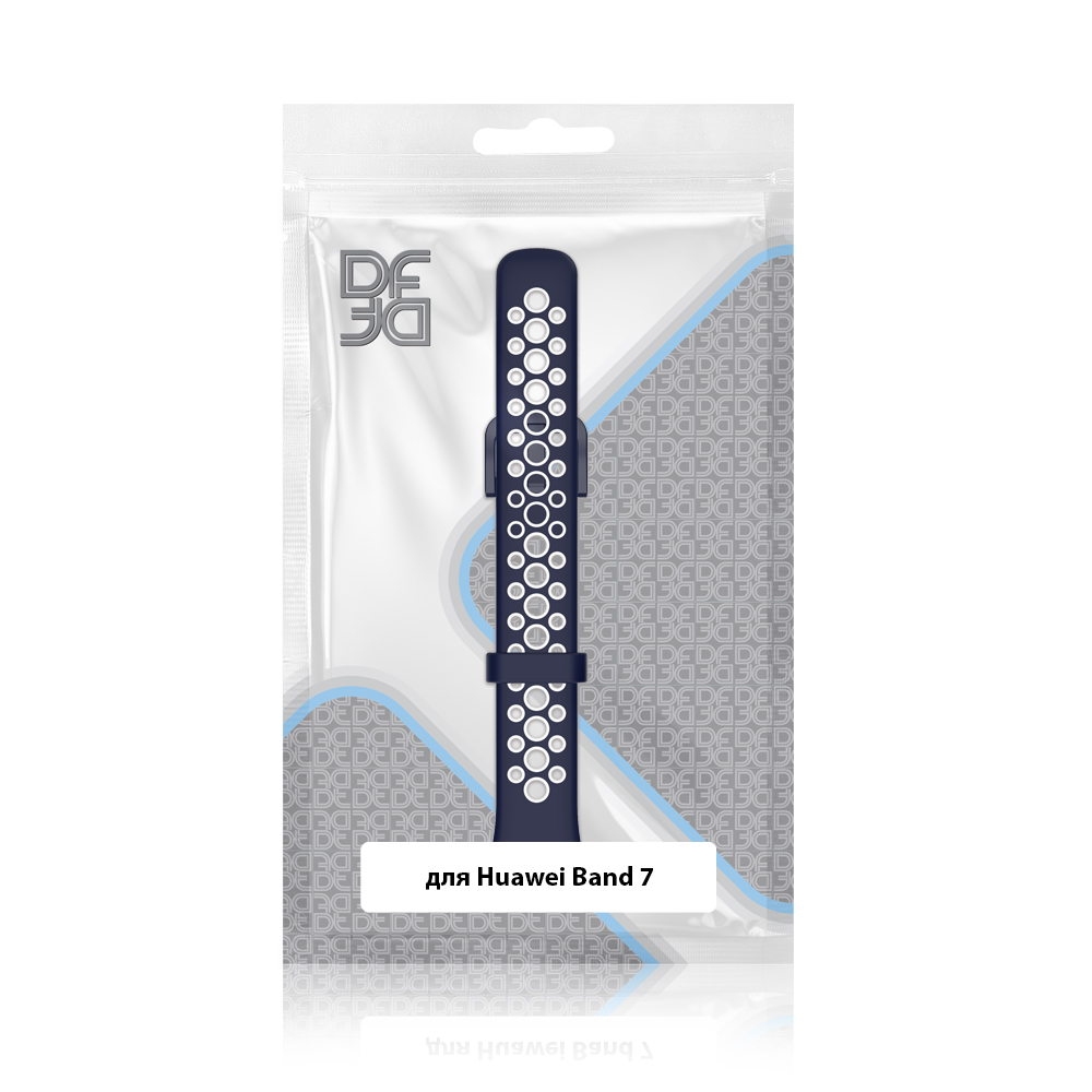 Ремешок спортивный силиконовый для Huawei Band 7 DF (blue/white)