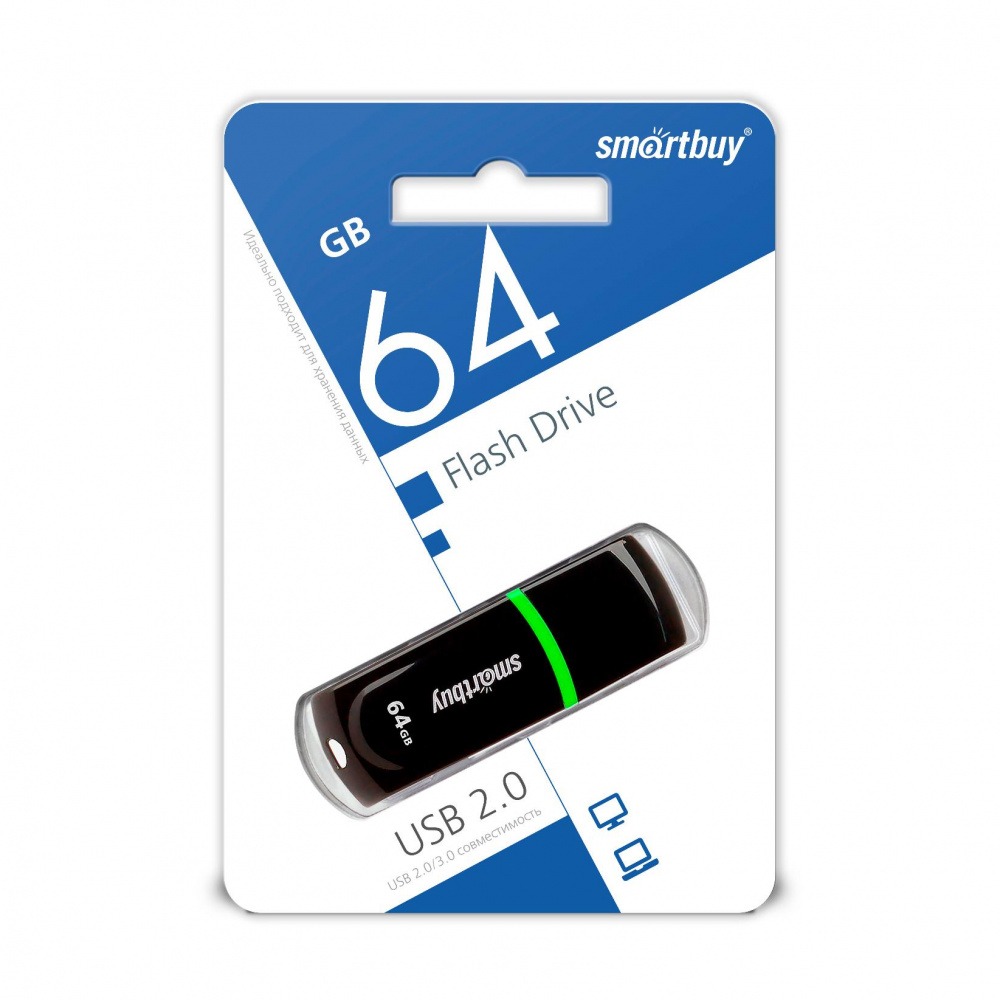 Флеш накопитель USB 2.0 Flash 64 Gb SmartBuy Pean (Black)