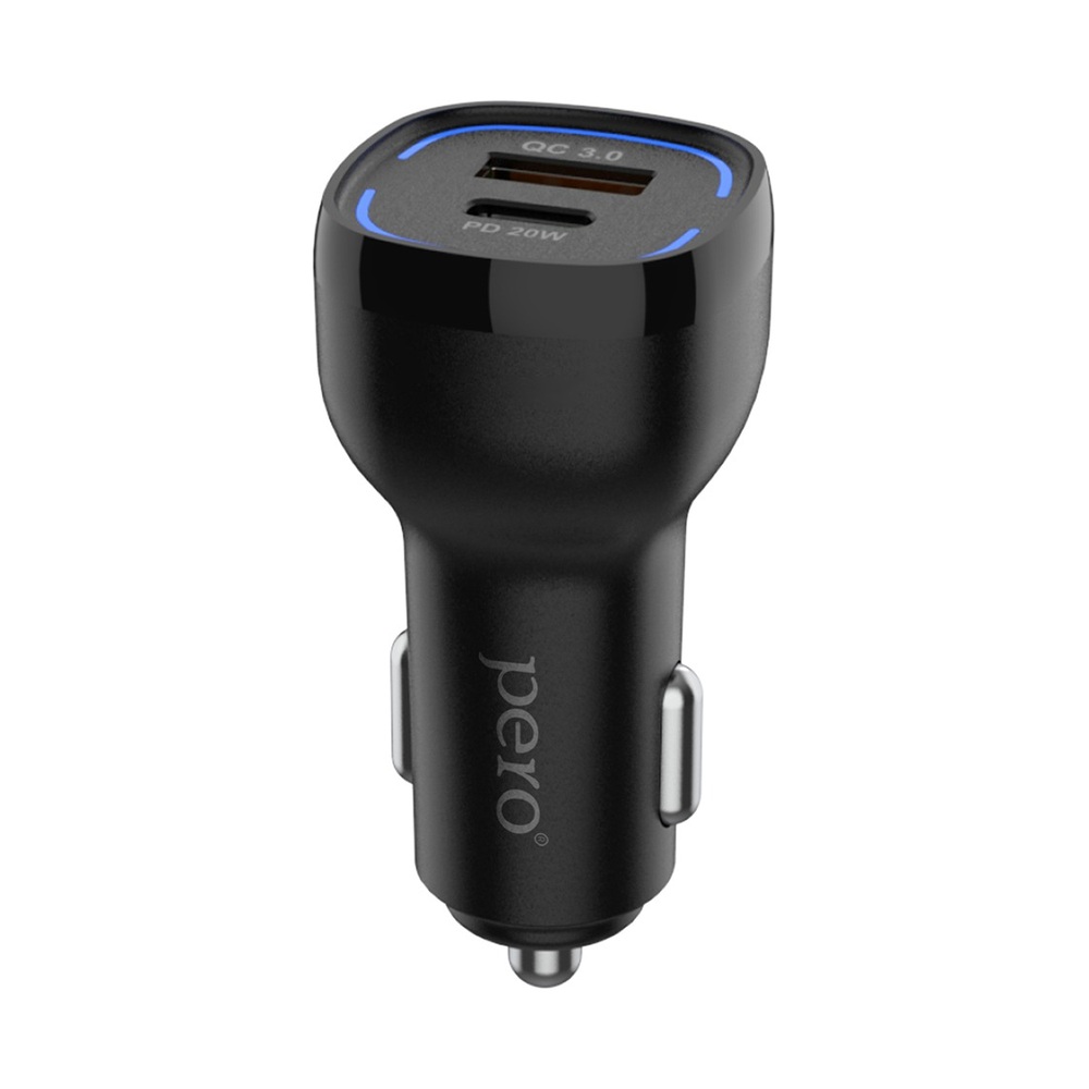 Автомобильное зарядное устройство PERO AC05 USB-A QC3.0 + USB-C PD, 38W, черное