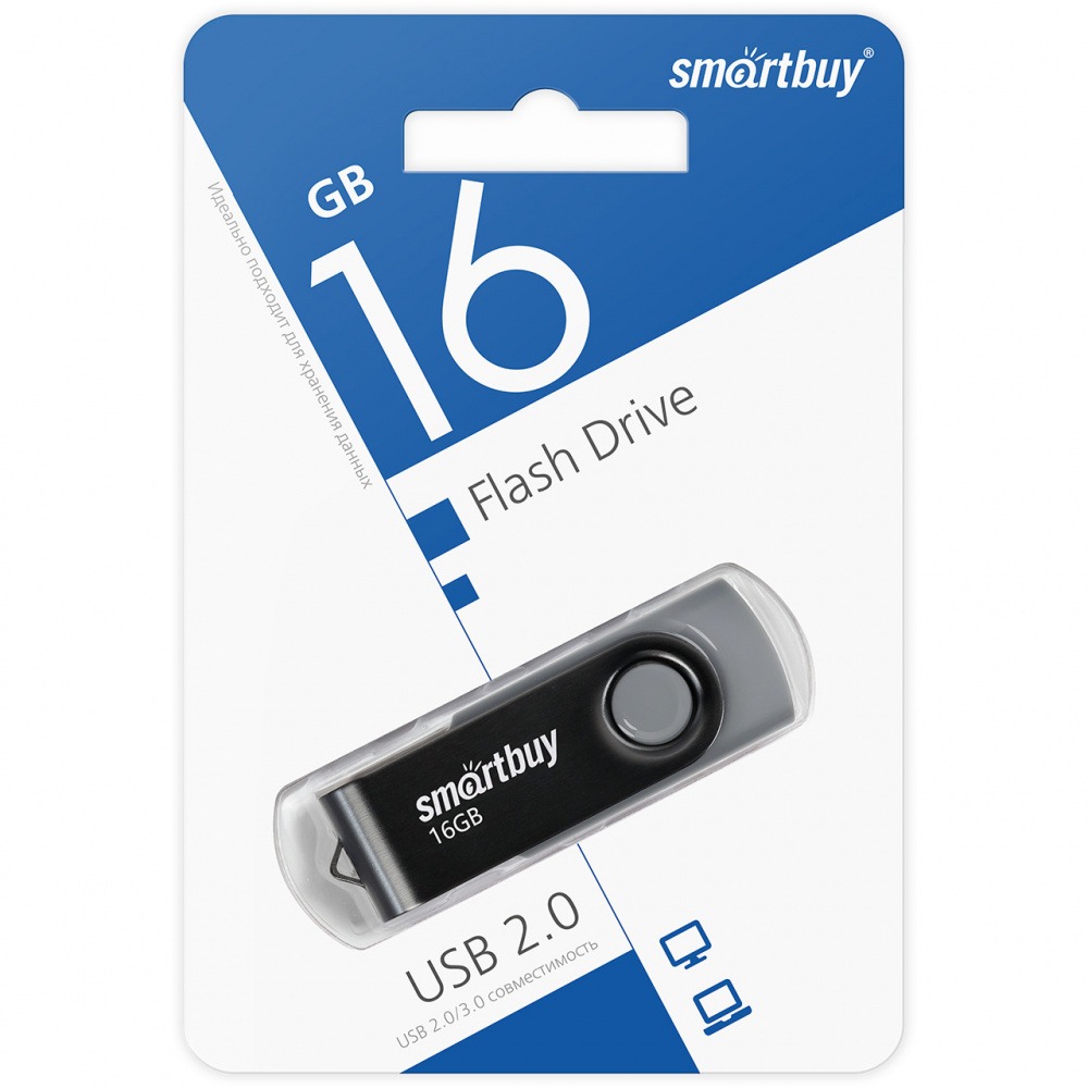 Флеш накопитель USB 2.0 Flash 16 Gb SmartBuy Twist (Black)