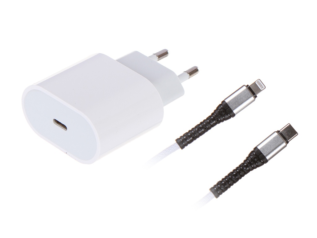 Зарядное устройство USB Type-C 18W + usb кабель Lightning Red Line PD1-3A PD 18W белый