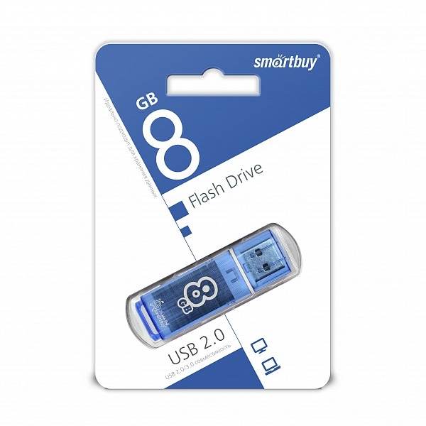 Флеш накопитель USB 2.0 Flash 8 Gb SmartBuy Glossy (Blue)