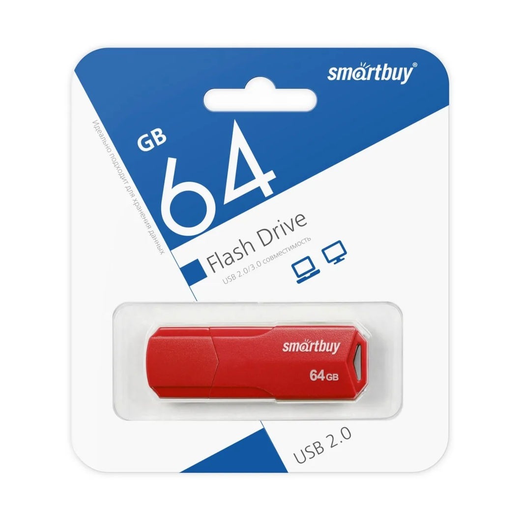 Флеш накопитель USB 2.0 Flash 64 Gb SmartBuy Clue (Red)