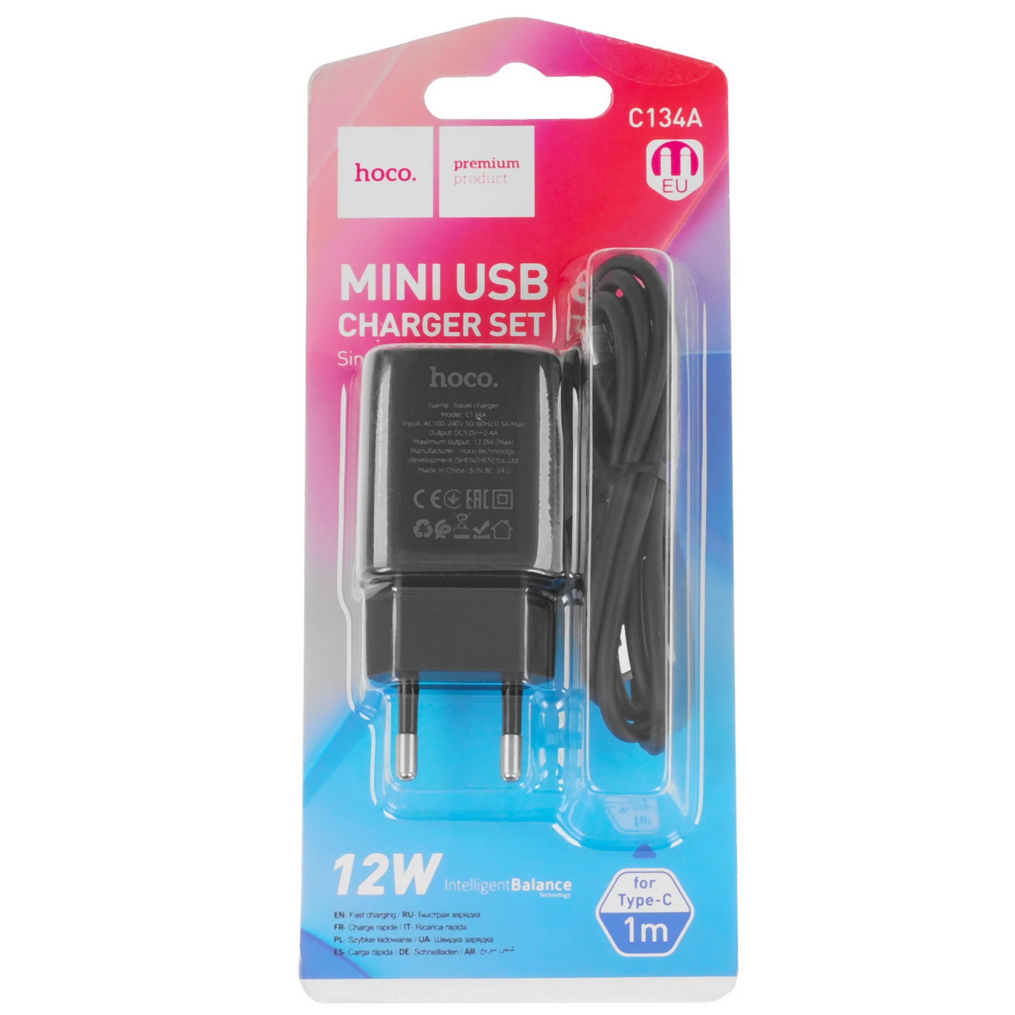 Зарядное устройство Hoco C134A Solid USB 2,4A/12W (USB/Type-C) (black)