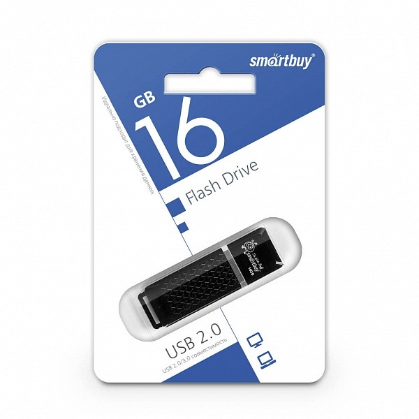 Флеш накопитель USB 2.0 Flash 16 Gb SmartBuy Quartz (Black)