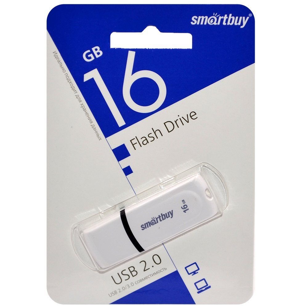 Флеш накопитель Smartbuy USB 2.0 Flash 16 Gb Paean (White)