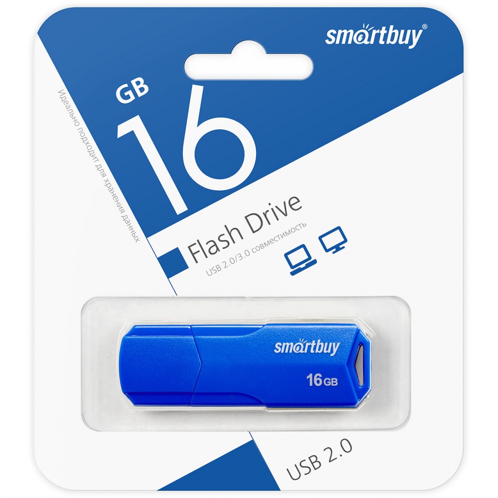 Флеш накопитель USB 2.0 Flash 16 Gb SmartBuy Clue (Blue)
