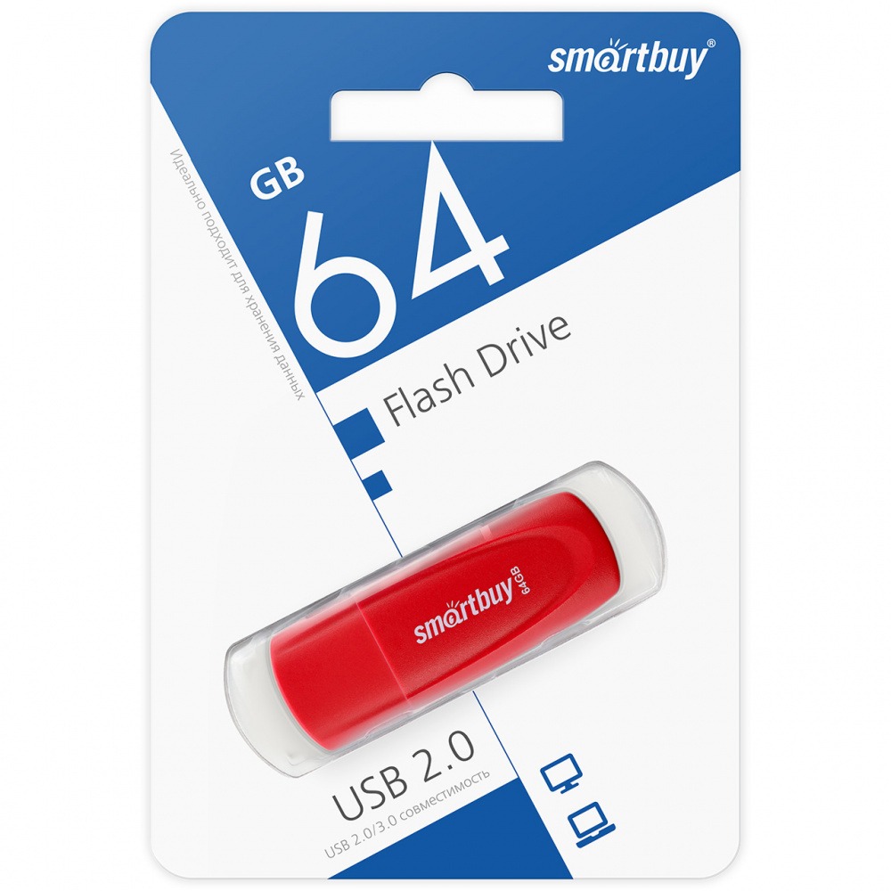 Флеш накопитель USB 2.0 Flash 64 Gb SmartBuy Scout (Red)