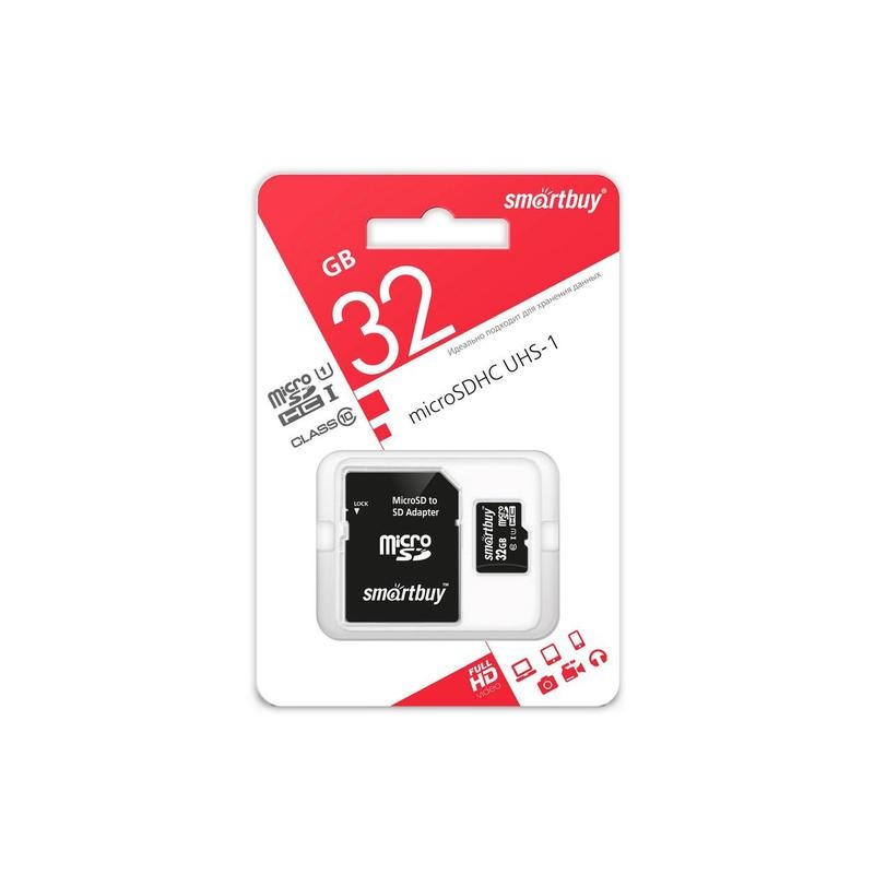 Карта памяти MicroSD 32 Gb SmartBuy class10 UHS-I с адаптером