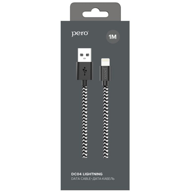 Дата-кабель PERO DC-04 8-pin Lightning, 2А, 1м, Silver-black