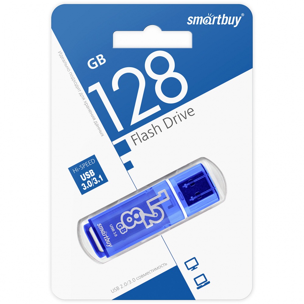 Флэш-накопитель USB 3.0 SmartBuy Glossy 128Gb (Dark Blue)