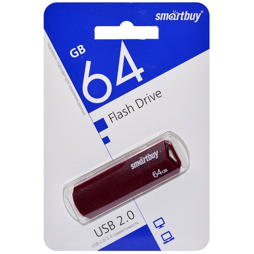 Флеш накопитель USB 2.0 Flash 64 Gb SmartBuy Clue (Burgundy)