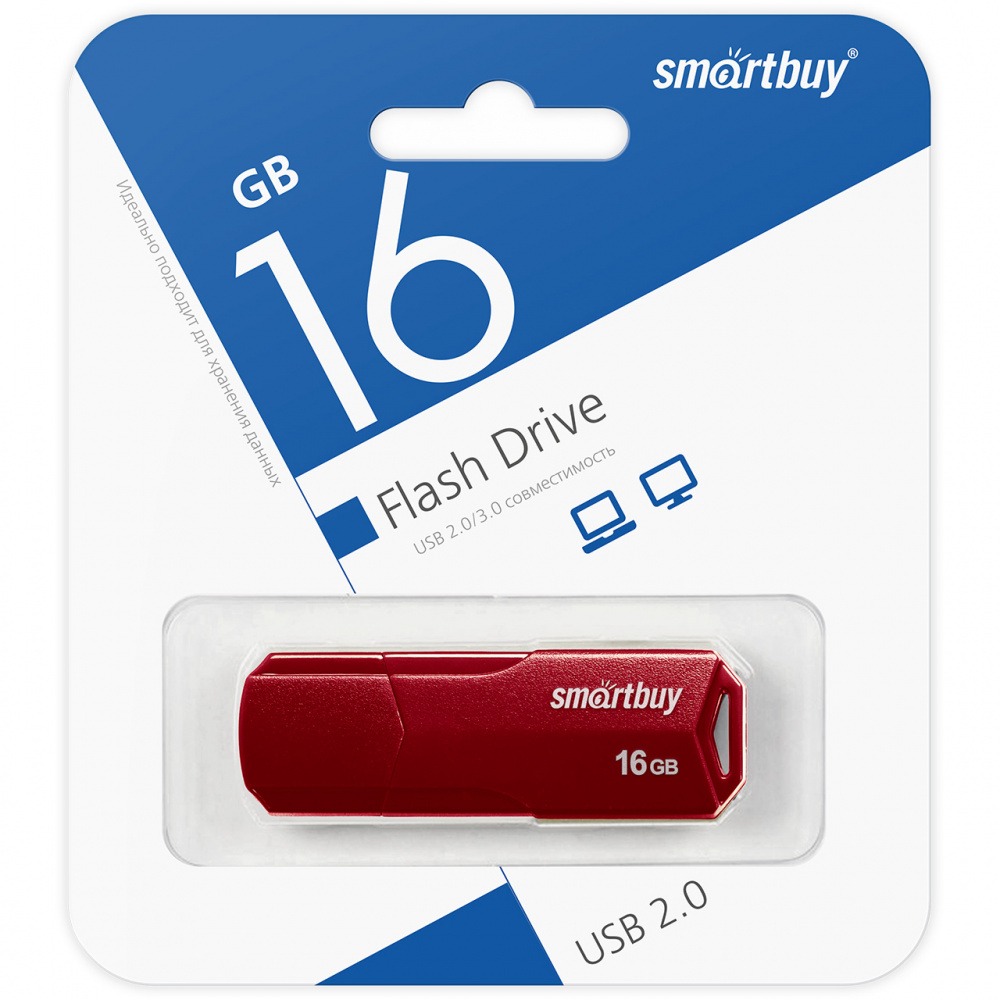 Флеш накопитель USB 2.0 Flash 16 Gb SmartBuy Clue (Burgundy)
